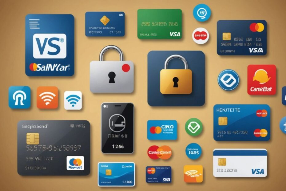 Icons of credit cards, e-wallets, and bank transfers with a secure lock symbol, representing safe and fast transactions.